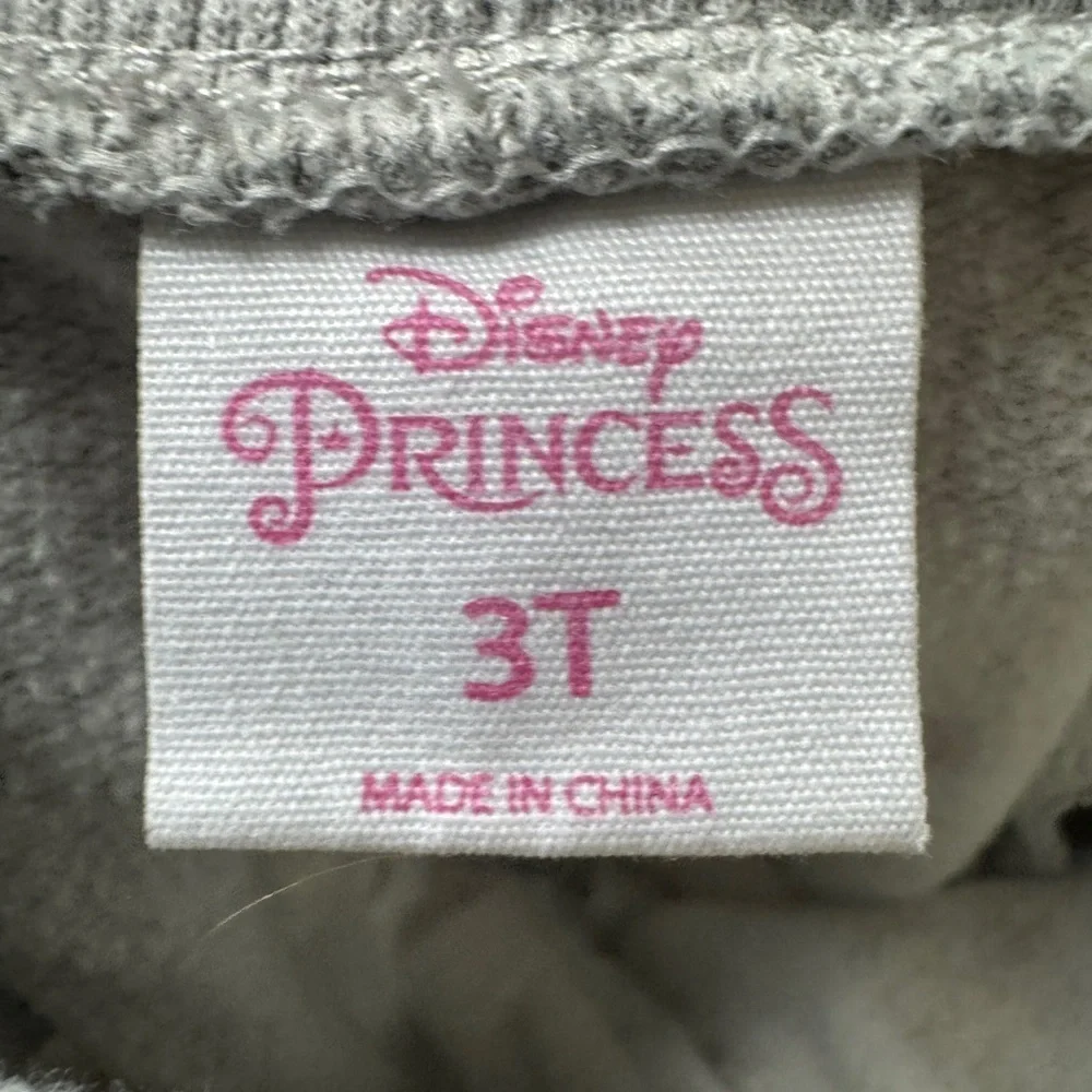 Disney 3T Girls Princess Gray and Pink Heart & Crown Joggers Sweatpants Ruffle